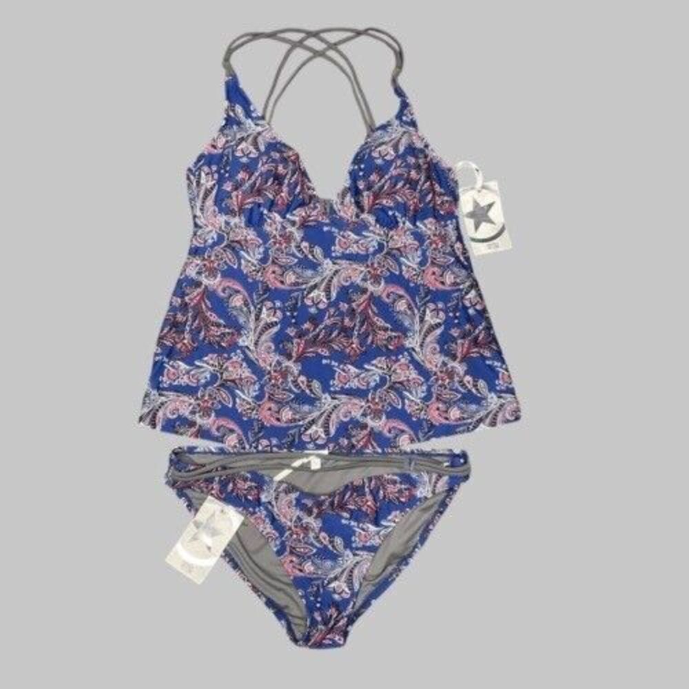 NWT Converse One Star‎ Swimsuit Tankini/Bottom Women Size XL Blue/Gray Paisley